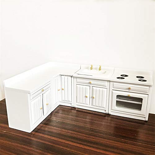 SXFSE Dollhouse Decoration Accessories,1:12 Dollhouse Miniature Furniture Wooden Kitchen Cabinet Set Freely Combined (White) - Image 2